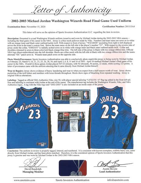 Lot Detail - Michael Jordan 2002-03 Washington Wizards Worn Reversible  Practice Jersey