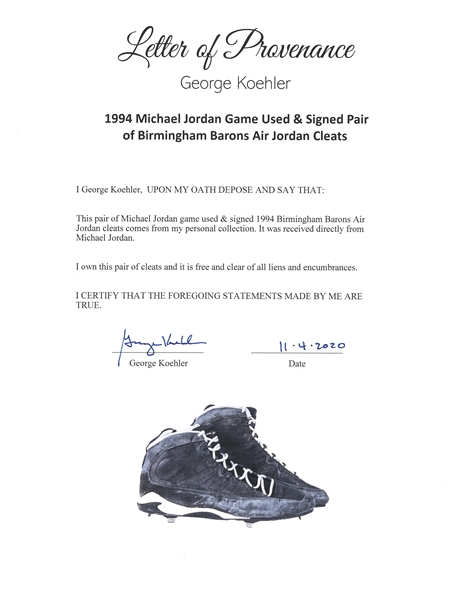 1994 Michael Jordan Game Worn & Signed Birmingham Barons Air Jordan, Lot  #57169