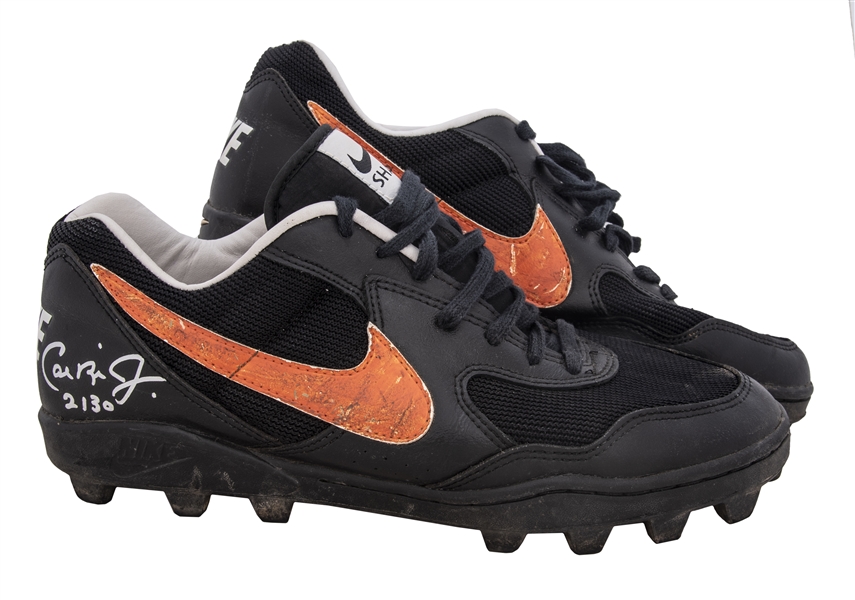 1995 Cal Ripken Jr. Game Worn, Signed, and Inscribed Pair of Pre-Game Nike Cleats From Consecutive Game #2130 (Ripken LOA)