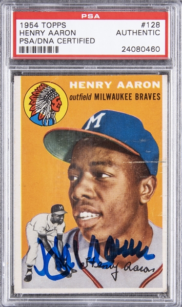 Lot Detail - 1954 Topps #128 Hank Aaron Signed Rookie Card – PSA