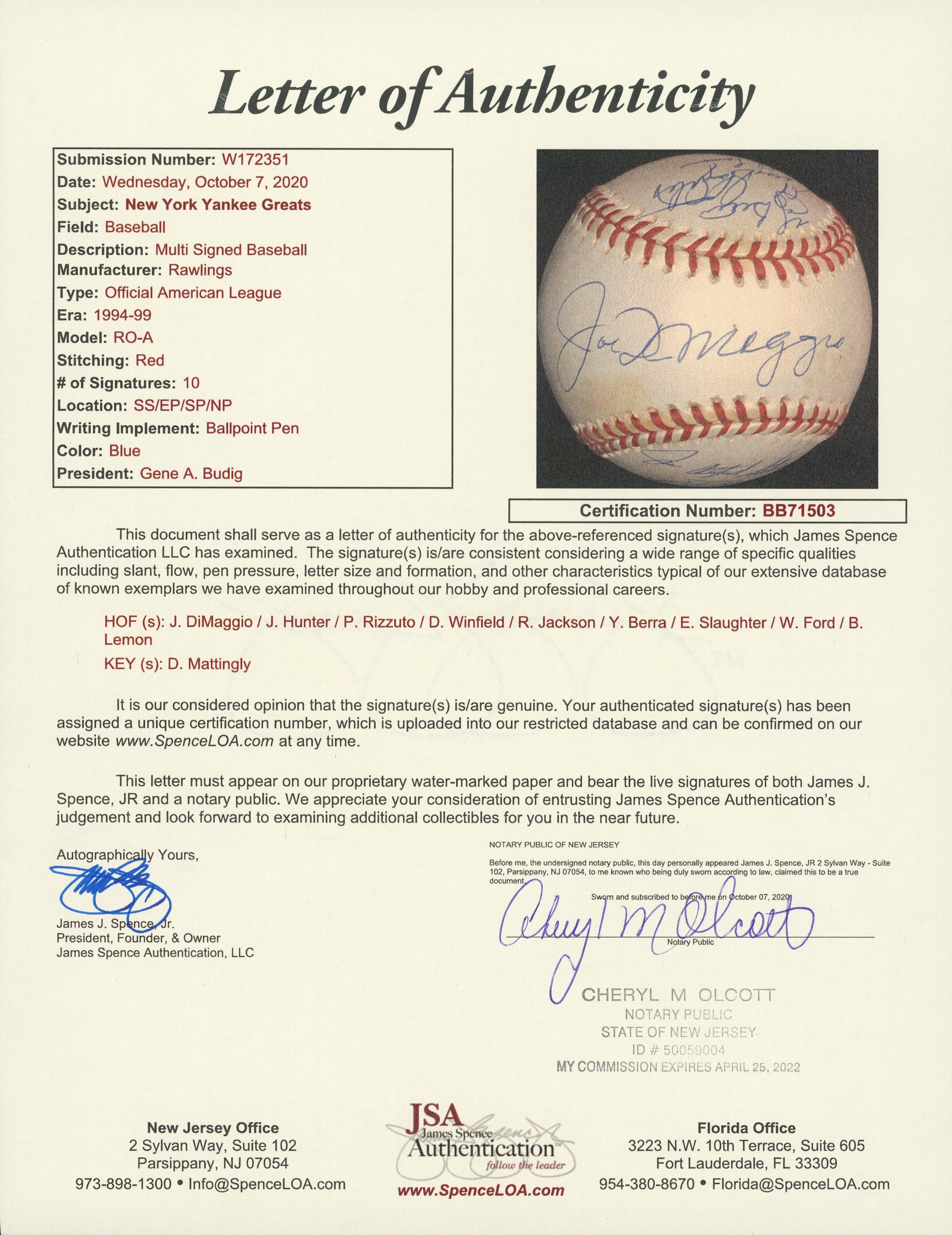 Lot Detail New York Yankees Hall Of Famers And Stars Multi Signed Oal Budig Baseball With 10