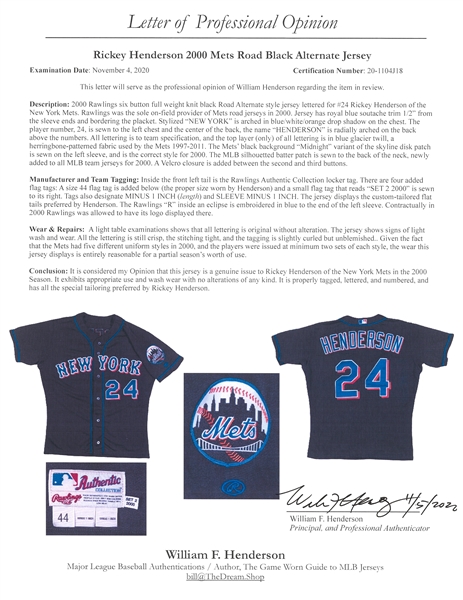 Lot Detail - 2000 Rickey Henderson Game Used New York Mets Alternate Black  Jersey