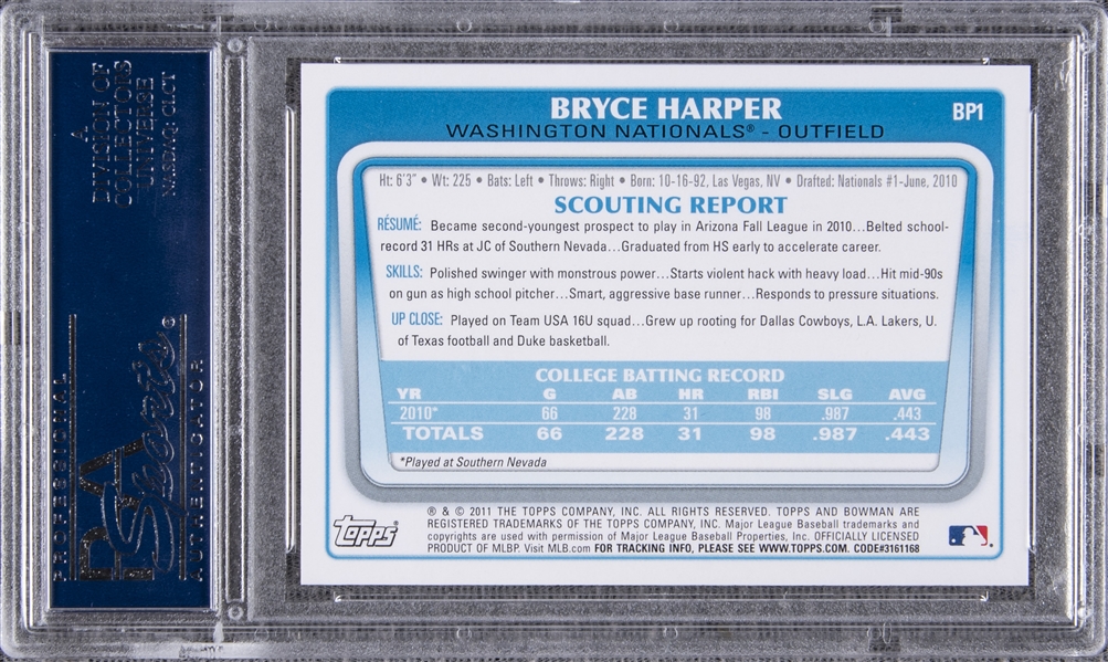 2011 Bowman Prospects Bp1 Bryce Harper Rookie Card – PSA MINT 9 on Goldin  Auctions