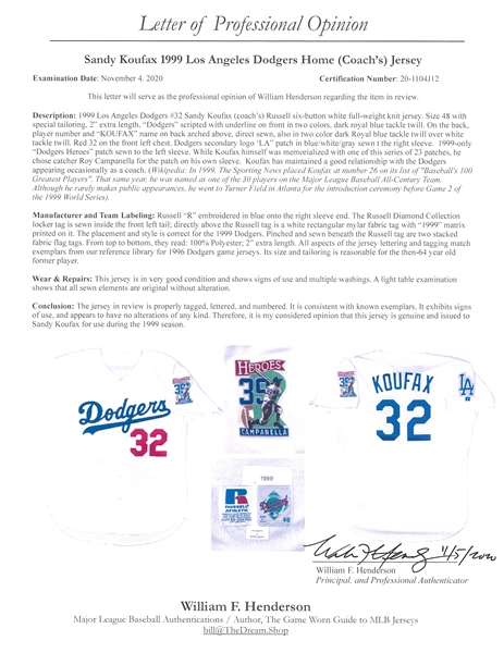 Sold at Auction: Sandy Koufax Game Used Jersey Swatch Coa