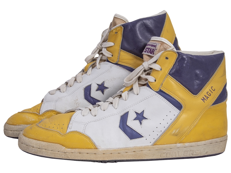 Lot Detail - 1987 Magic Used & Signed Sneakers From His MVP & NBA Finals (JSA & MEARS)