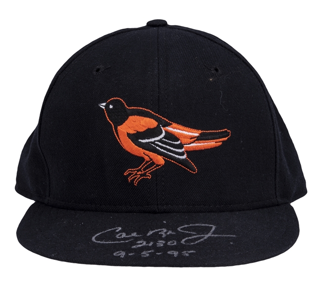 1995 Cal Ripken Jr. Game Used, Signed & Inscribed Black Baltimore Orioles Hat Used #2130 Consecutive Game (Ripken LOA)