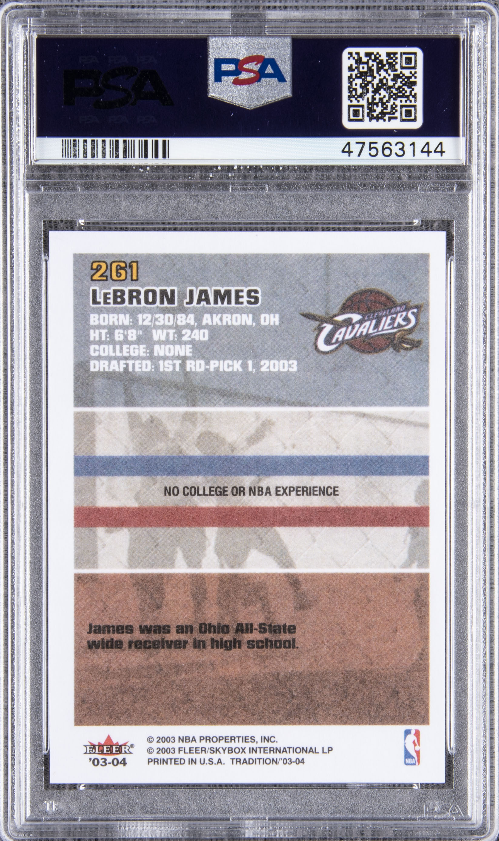 Lot Detail - 2003 Fleer #261 LeBron James Rookie Card - PSA NM-MT 8