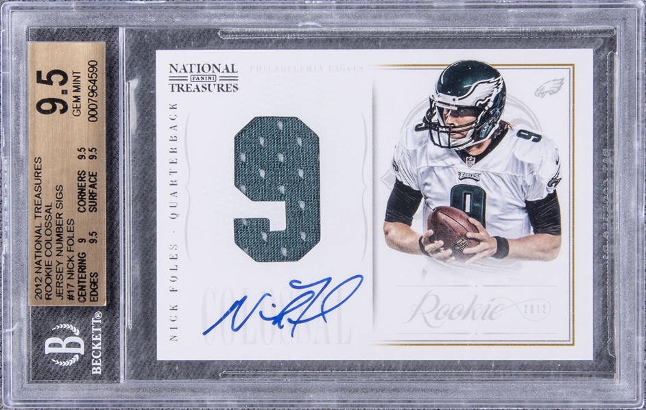 Lot Detail - 2012 Panini National Treasures Jersey Number Signatures #17 Nick  Foles Signed Patch Rookie Card (#40/50) - BGS GEM MINT 9.5/BGS 10