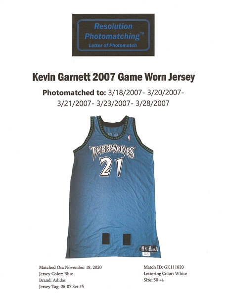 Lot Detail - 2006-07 Kevin Garnett Game Used Photo Matched