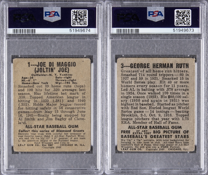Babe Ruth 1948 Leaf Baseball Card #3 Psa 3.5 Very Good Plus