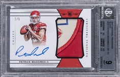 2017 Panini National Treasures Black #161 Patrick Mahomes Signed Patch Rookie Card (#1/5) - BGS MINT 9/BGS 10