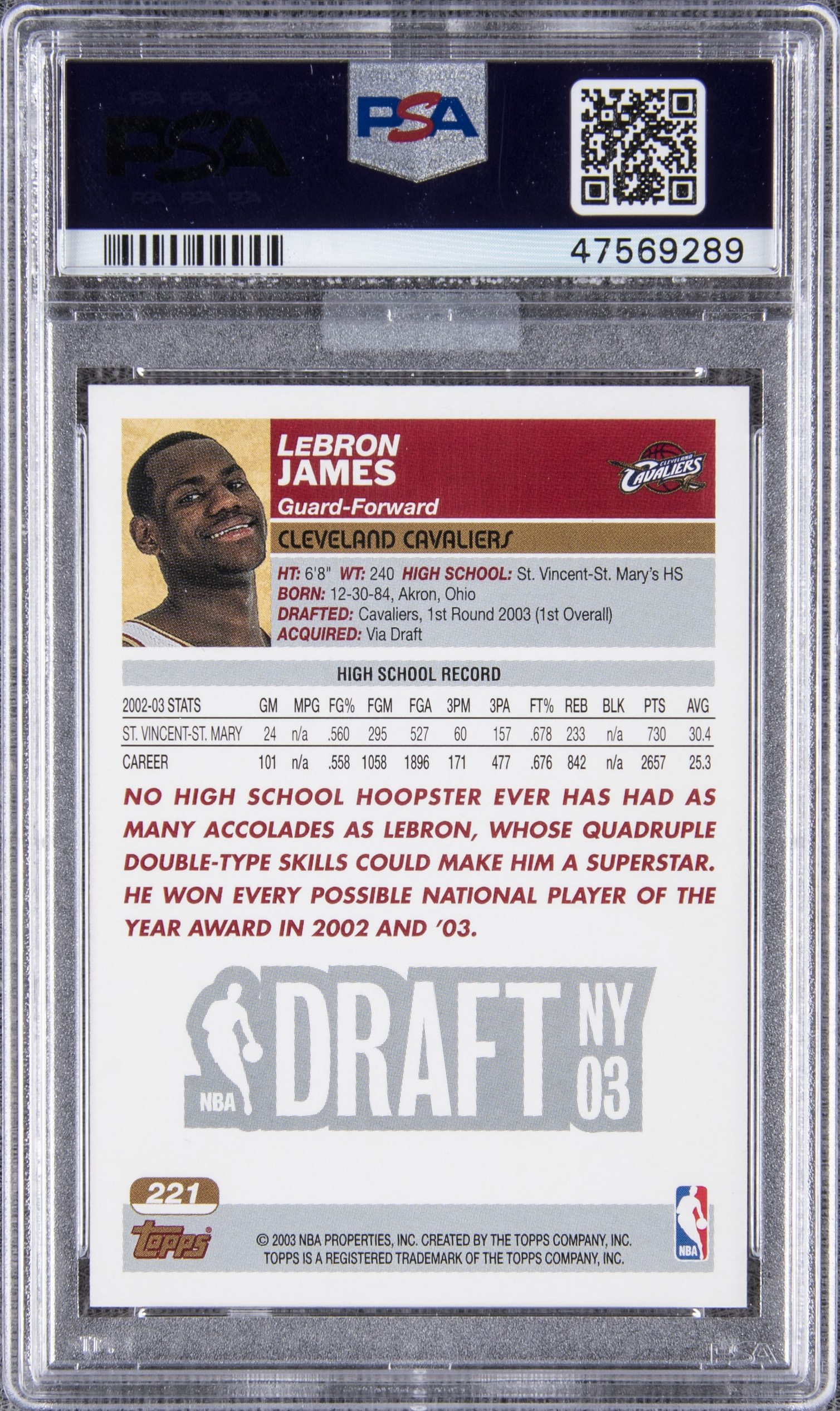 Lot Detail - 2003-04 Topps #221 LeBron James Rookie Card – PSA GEM MT ...