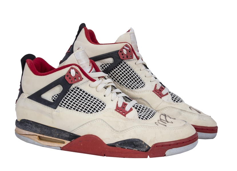 Lot Detail - Michael Jordan's Game Worn Air Jordan 4 Fire Red Sneakers  From 1989