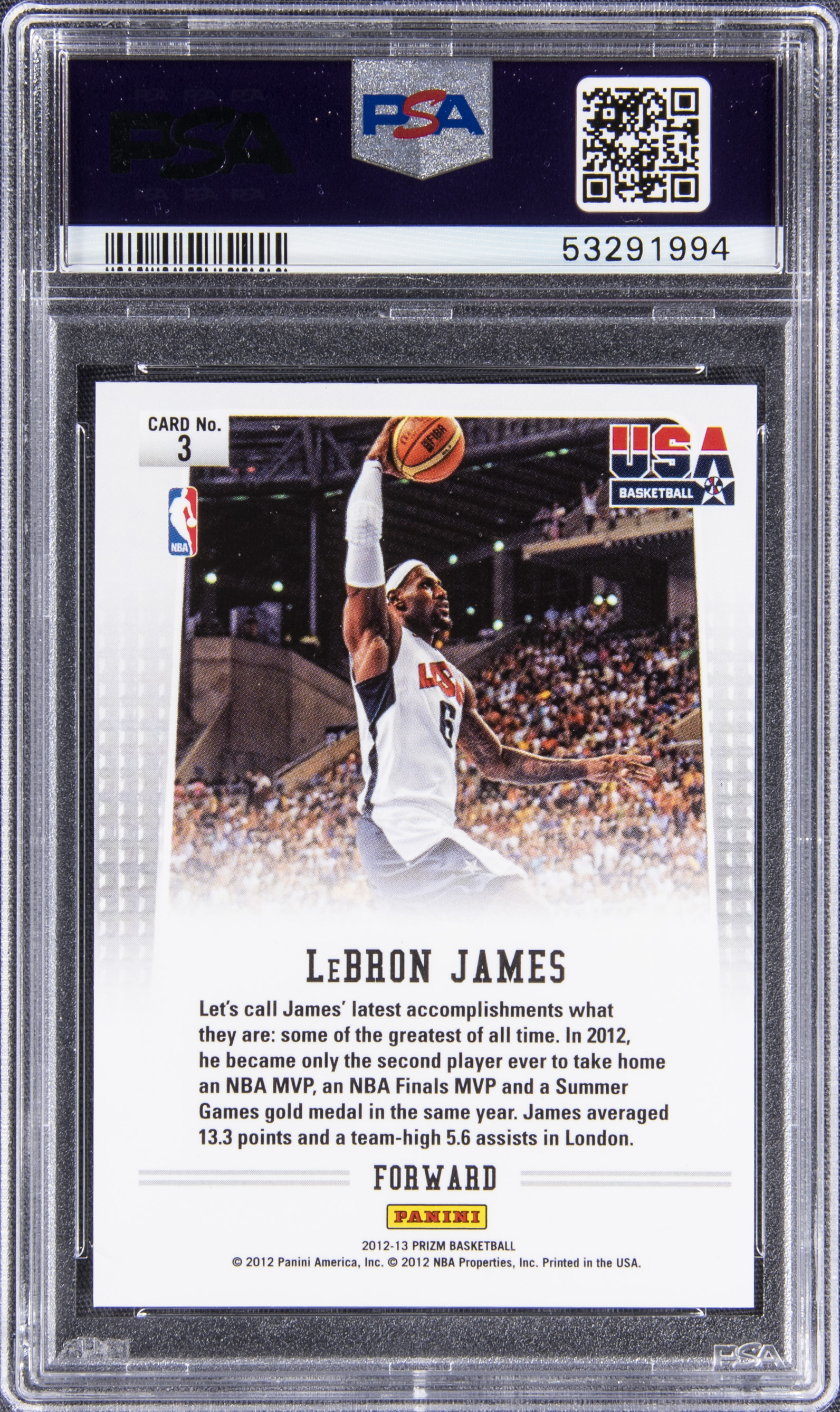 Lot Detail - 2012-13 Panini Prizm USA Basketball #3 LeBron James - PSA ...
