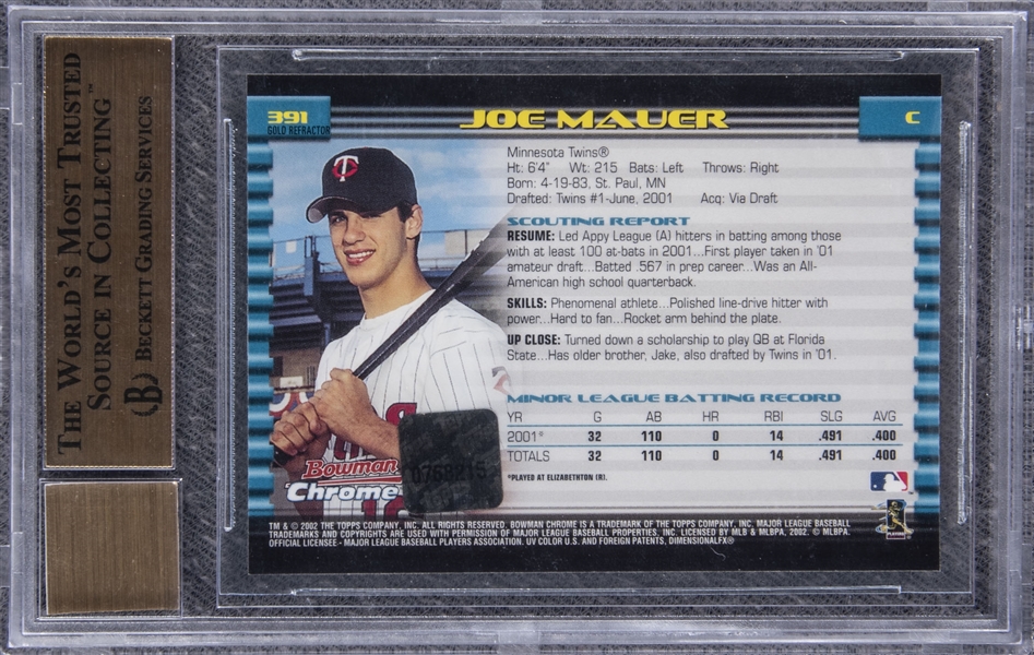 2002 Bowman Joe Mauer Rookie Baseball Card for Sale in Montebello, CA -  OfferUp