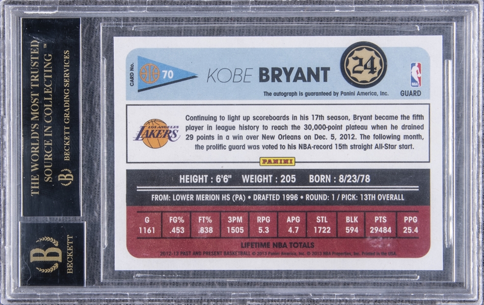 Kobe Bryant 2015-16 Panini Replay Autograph Buy Backs / 2012-13