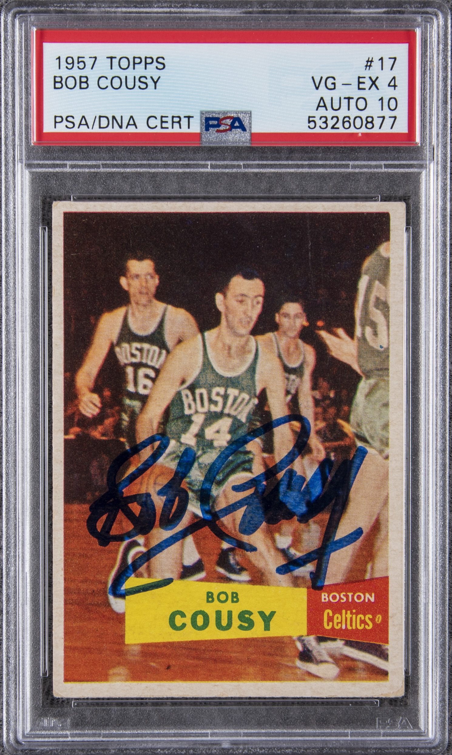 Lot Detail - 1957 Topps #17 Bob Cousy Signed Rookie Card – PSA VG-EX 4