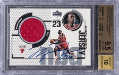 1998-99 Upper Deck "Jordan Jersey Autographs" #UD3-GJ Michael Jordan Signed Game Used Patch Card (#21/23) – BGS GEM MINT 9.5/BGS 10