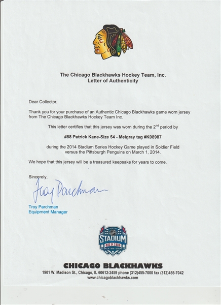 2010-11 Patrick Kane Chicago Blackhawks Game Worn Jersey - Alternate - Team  Letter