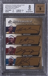 2004-05 SP Signature Edition "Quadruple Signatures" #BJJA Kobe Bryant/LeBron James Michael Jordan/Carmelo Anthony Multi-Signed Card (#09/15) – BGS NM-MT 8/BGS 9