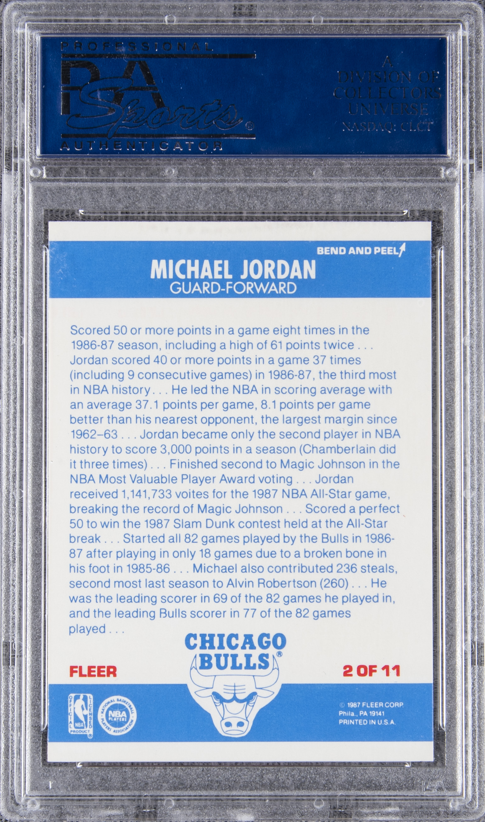 Lot Detail - 1987-88 Fleer Sticker #2 Michael Jordan – PSA GEM MT 10