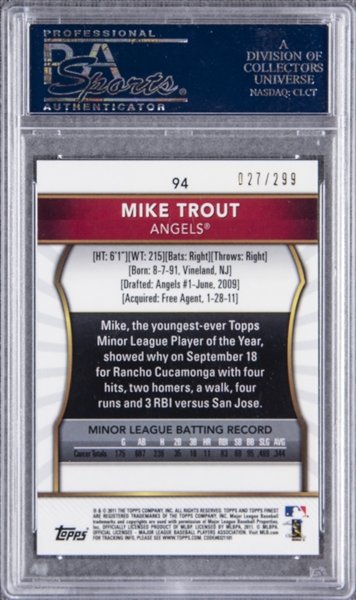 Lot Detail - 2011 Topps Finest XFractor #94 Mike Trout Rookie Card 