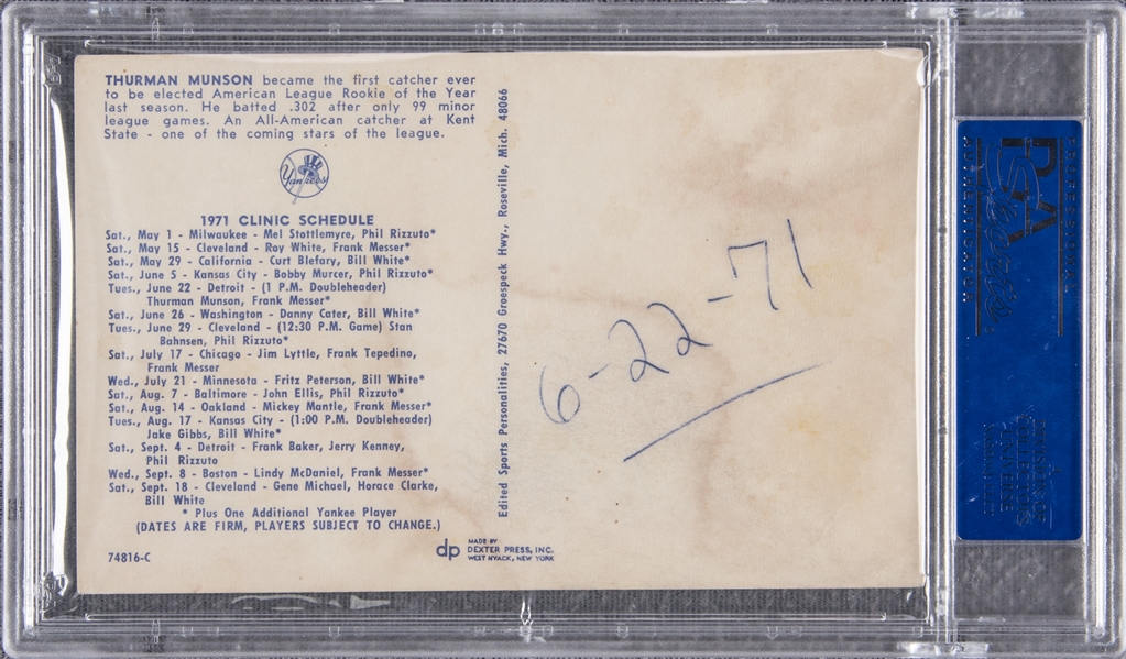 Thurman Munson Autographed Signed Index Card PSA Authentic New York Yankee  Captain Autograph