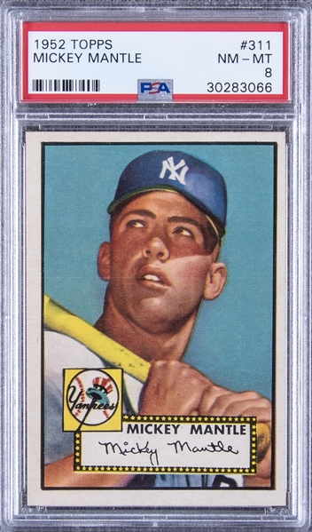 1952 Topps #311 Mickey Mantle Rookie Card – PSA NM-MT 8