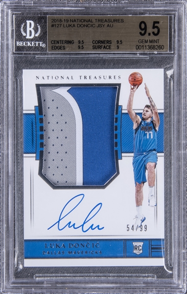 2018-19 Panini National Treasures #127 Luka Doncic Jersey Patch Signed Rookie Card (#54/99) - BGS GEM MINT 9.5/BGS 10
