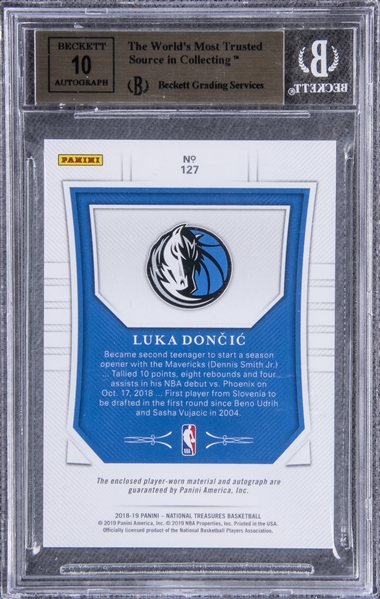2019-20 National Treasures Game Gear Luka Doncic Jersey 61/99 PSA 9 MINT
