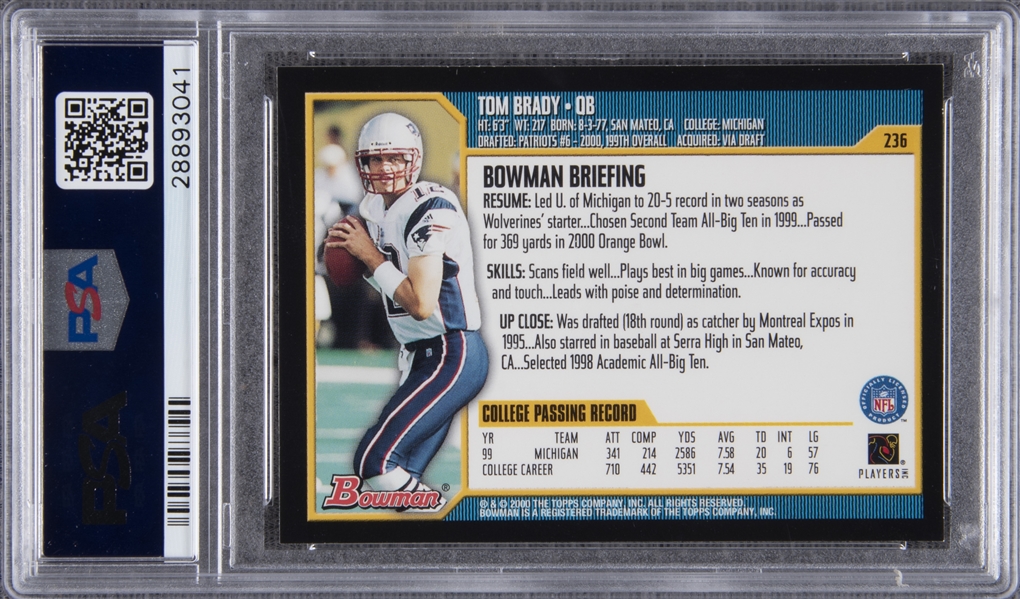 Lot Detail - 2000 Bowman #236 Tom Brady Rookie Card - PSA NM-MT 8