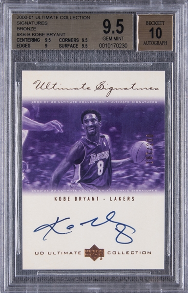 2001-02 Upper Deck Kobe Bryant Signed Game Used Jersey Oversized Card  (#105/150) - BGS MINT 9/BGS 10 on Goldin Auctions