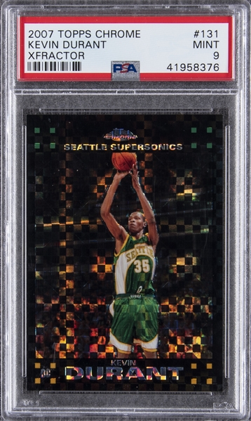 2007-08 Topps Chrome X-Fractor #131 Kevin Durant Rookie Card (#28/50) - PSA MINT 9