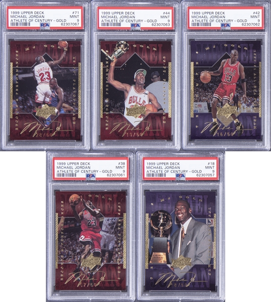 1999 UD MJ Gold "Athlete of the Century" Michael Jordan Collection (5) - All PSA MINT 9 Examples!