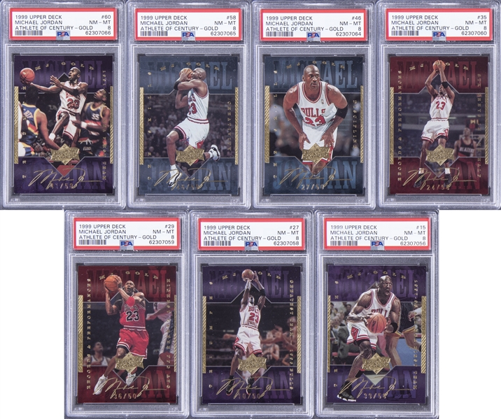 1999 UD MJ Gold "Athlete of the Century" Michael Jordan Collection (7) - All PSA NM-MT 8