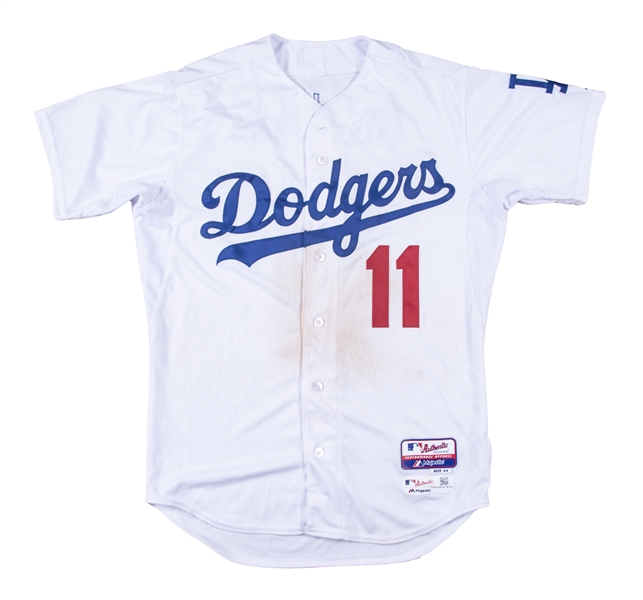 Lot Detail - 2015 Jimmy Rollins Game Used and Signed/Inscribed Los Angeles  Dodgers #11 Home Jersey Used on 4/6/15 - 2 Hits with a 3-Run Home Run!  (Case LOA & MLB Authenticated & Beckett)