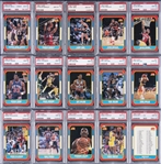 1986-87 Fleer Basketball PSA GEM MT 10 Near Set (130/132) – Missing #s 57 Jordan and 76 Moore