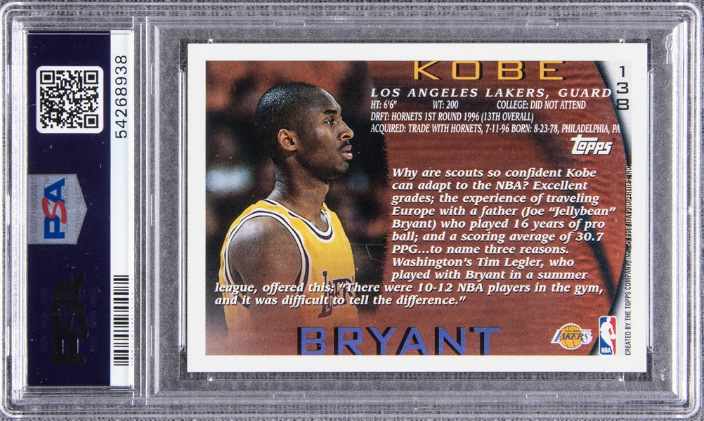 Los Angeles Lakers Kobe Bryant Topps Basketball Reprint Card #138 Mint Great Item