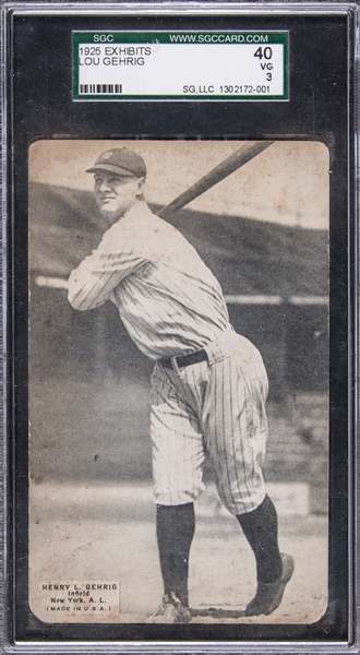 1925 Exhibits Lou Gehrig Rookie Card – SGC VG 3