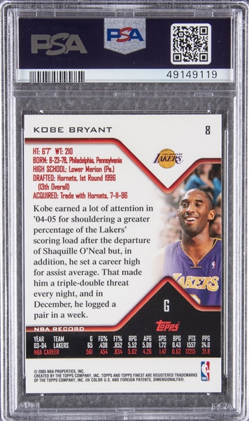 Lot Detail - 2004-05 Topps Finest #8 Kobe Bryant - PSA GEM MT 10