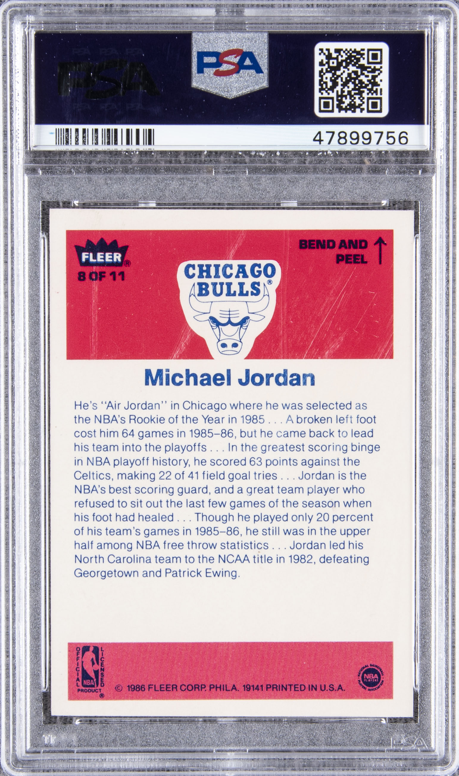Lot Detail - 1986-87 Fleer Stickers #8 Michael Jordan Rookie Card - PSA ...