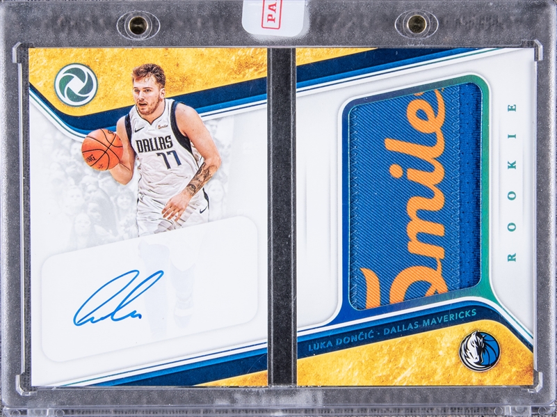 2018-19 Panini Opulence "Rookie Patch Autographs" #RPA-LD Luka Doncic Signed Patch Rookie Card (#5/5) – Panini Encased