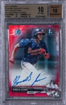 2017 Bowman Chrome Prospect Autos (Red Refractors) #CPARA Ronald Acuna, Jr. Signed Rookie Card (#1/5) – BGS PRISTINE 10/BGS 10
