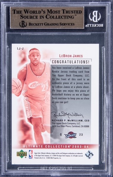 Lot Detail - 2005-06 UD Ultimate Collection Ultimate Dual Jersey #DJ-LK  LeBron James/Kobe Bryant Game Used Jersey Card (#29/50) - PSA MINT 9