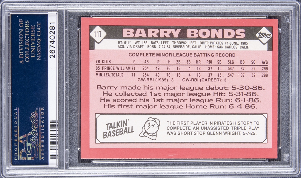 Lot Detail - 1986 Topps Traded Tiffany #11T Barry Bonds Rookie