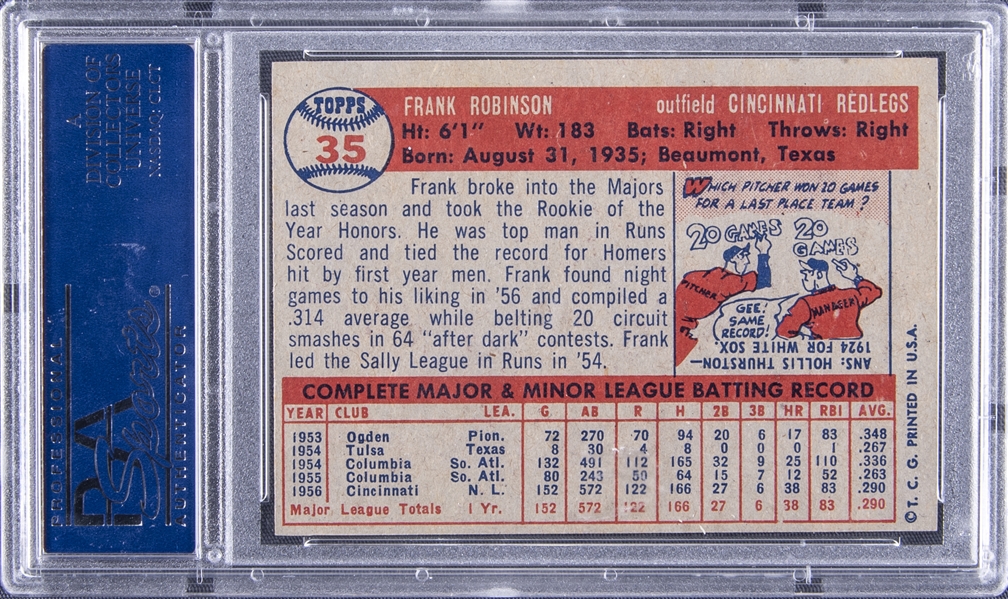  1957 Topps #35 Frank Robinson ROOKIE RC PSA 5 (MC) Graded  Baseball Card MLB Reds : Collectibles & Fine Art