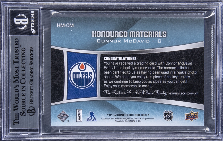 Lot Detail 15 16 Ud Ultimate Collection Honoured Materials Gold Hm Cm Connor Mcdavid Rookie Patch Card 06 10 Bgs Nm Mt 8 5