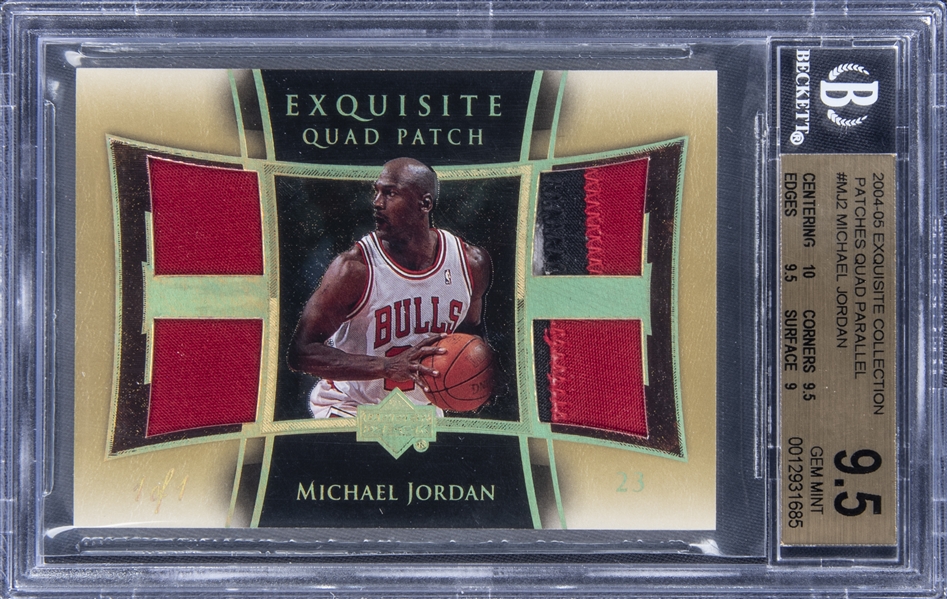 2004-05 UD "Exquisite Collection" Patches Quad Parallel #MJ2 Michael Jordan Game Used Quad Patch Card (#1/1) - BGS GEM MINT 9.5