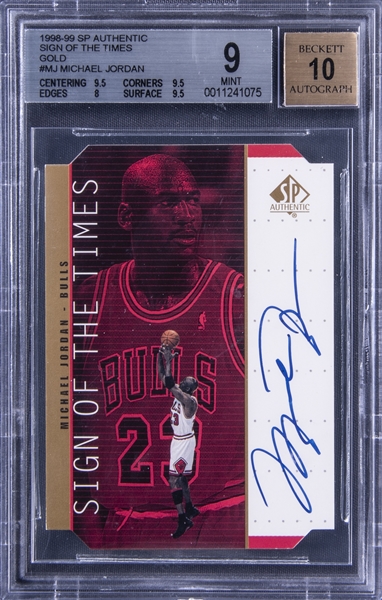 Lot Detail 1998 99 Sp Authentic Sign Of The Times Gold Mj Michael Jordan Signed Card Bgs Mint 9 Bgs 10