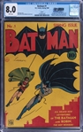 1940 D.C. Comics "Batman" #1 - 1st Appearance of The Joker and Catwoman - Hugo Strange Appearance - One Of The Most Iconic Covers of The Golden Age! - CGC 8.0 with "WHITE PAGES"